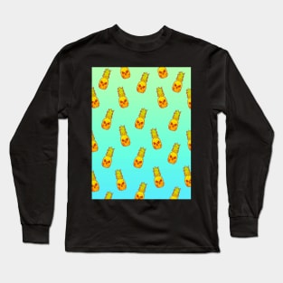 Teal Mint Pineapple Skull Pattern Long Sleeve T-Shirt